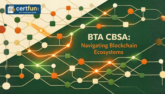 An abstract vector graphic of an interconnected network with glowing data pathways, symbolizing the complex blockchain ecosystems and the navigation skills taught by BTA CBSA certification.