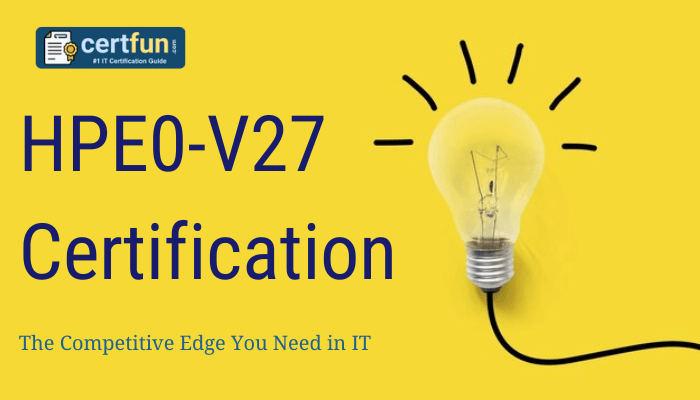 The HPE0-V27 certification, promoted as "The Competitive Edge You Need in IT," highlights its importance for IT professionals aiming to enhance their skills and career prospects. Represented visually with a light bulb symbolizing innovation, the certification promises to equip candidates with advanced knowledge and expertise in relevant IT fields. The promotion by Certfun.com emphasizes its role as a trusted guide for certification success. This certification is ideal for those seeking a strategic advantage in the competitive IT landscape, and it requires thorough preparation to ensure success.